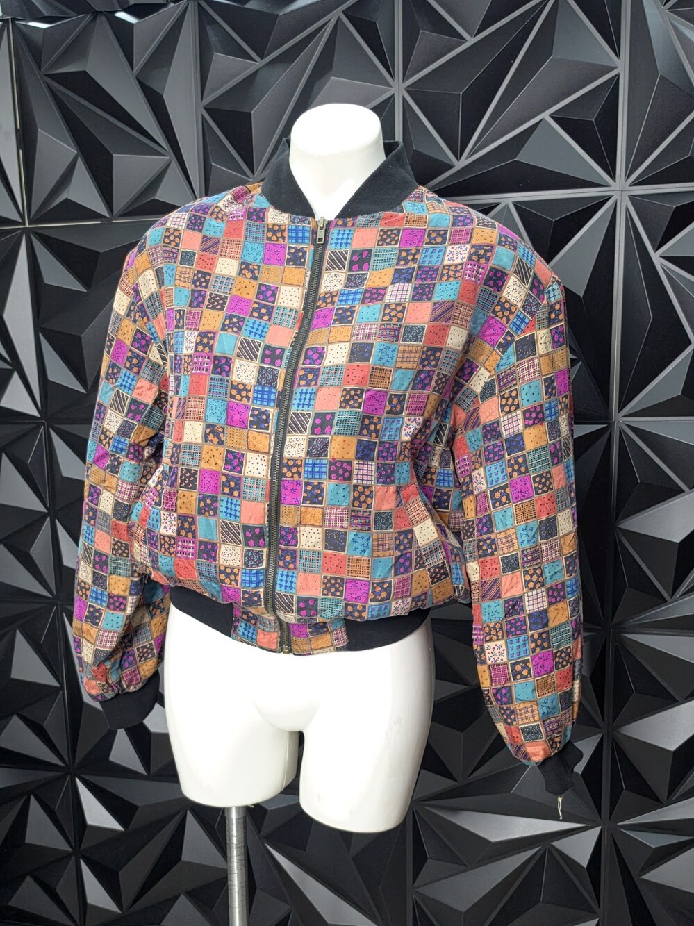 Colorful Patchwork Bomber Jacket - Women's